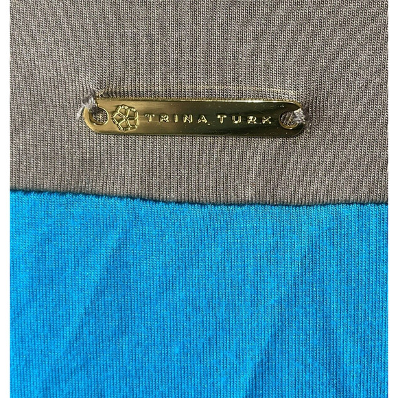 Trina Turk Size M Blue and Tan Choir Sleeve Modal Tunic Top Or Mini Dress - Picture 5 of 5